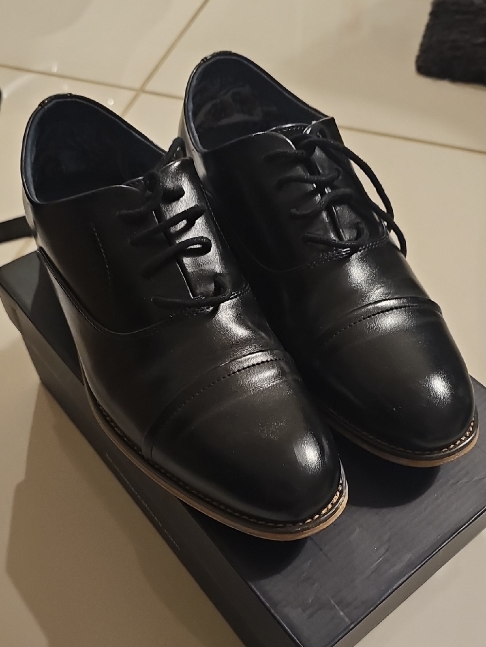 Classic Black Leather Cap-Toe Dress Shoes Big Boy